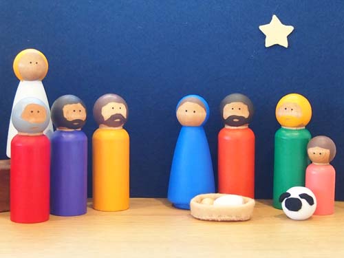 Handpainted Rainbow Peg Doll Christmas Nativity Set by Alice & Katherine, crowd ink, crowdink, crowdink.com, crowdink.com.au