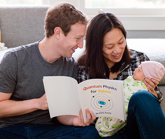 Mark Zuckerberg reading quantum physics book to daughter Max, www.crowdink.com